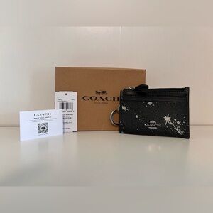 Coach Card Holder Keychain Black and Silver Star